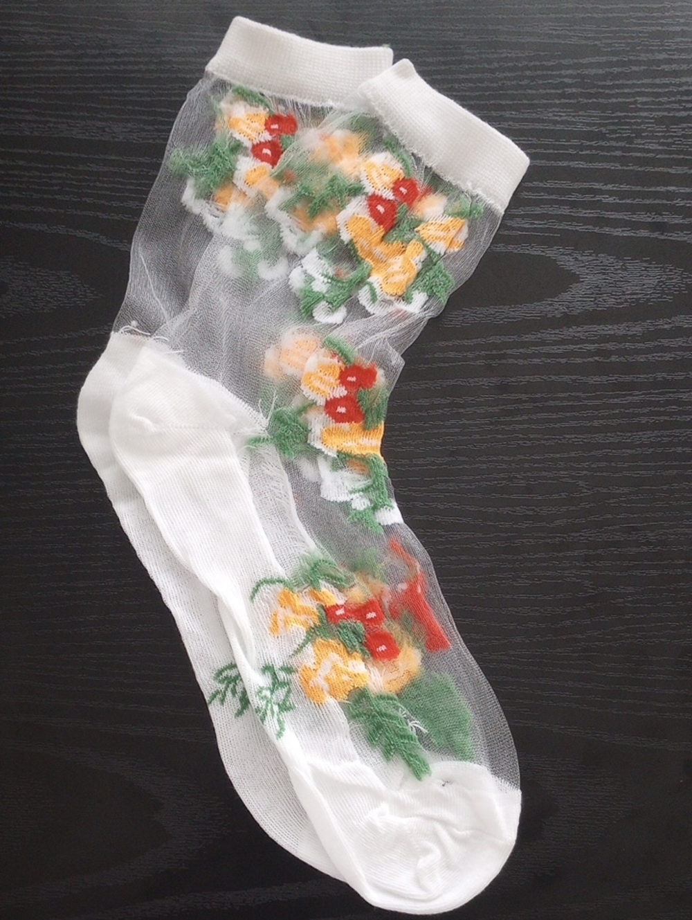 Sheer Floral Crew Midcalf Socks